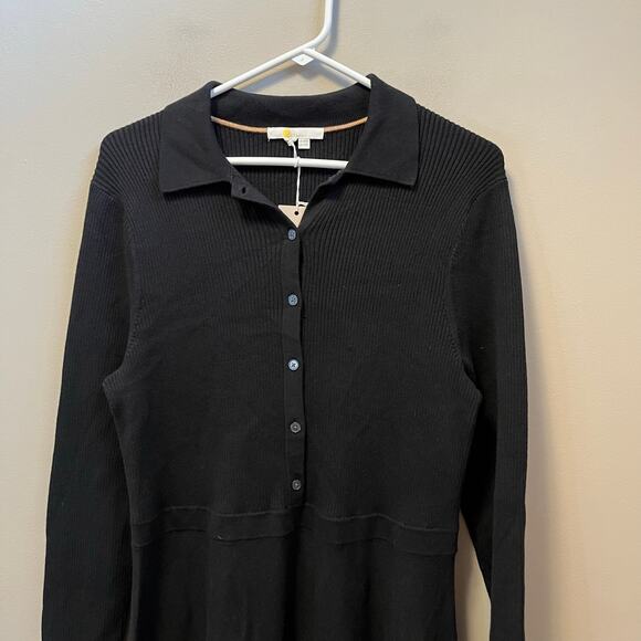 Boden Womens Ribbed Knit Mini Dress Sz 14 R Black Wool Cotton Fit & Flare New - Picture 2 of 8